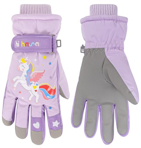 Guantes de esquí para niños QKURT, impermeables, antideslizantes, de poliuretano, cálidos, para invierno, trineo, snowboard, resistentes al viento, para clima frío, para nieve, de 6 a 10 años.