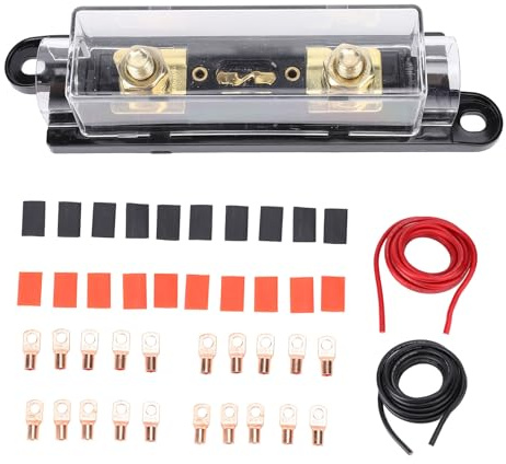 Câble d'alimentation 1/0AWG 20 Pieds – Fil d'aluminium plaqué cuivre avec boîte à fusibles 250 A pour systèmes stéréo de Voiture, Camping-Car, remorque – Courant et Transfert de