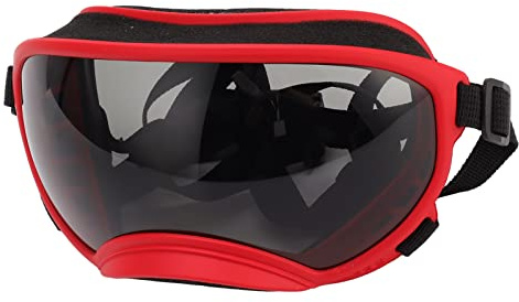 ERYUE Hundglasögon Vindtät Ultraviolettsäker Dammtät Justerbar Rem Slitstarka Solglasögon för Stora Hundraser, Premium PC-material (Röd ram och svarta glasögon)