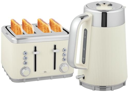 HOMCOM Brödrost vattenkokare set 1,7 l 200 W, snabb vattenkokare med insida av rostfritt stål, avkalkningsfilter, kylkänsla, termostat, 4 skivor, brödrost med 7 brunningsnivåer