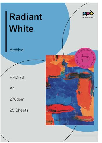PPD 25 Sheets A4 Inkjet Fine Art Radiant White Giclee Paper, Archival (270 GSM) PPD-78-25