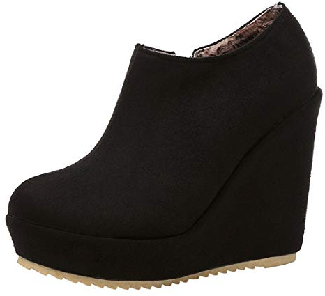 MISSUIT Damen Wedge Ankle Boots High Heels Keilabsatz Stiefeletten mit 12cm Absatz Plateau Keilstiefel Reißverschluss(Schwarz,40)