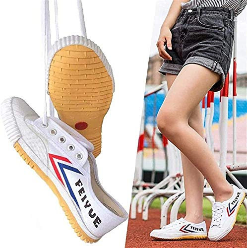 ZKHD Unisex Tai-chi sneakers kampsportskor, klassiska Kung Fu skor andas gång fitness canvas sneakers, vit – 34 EU