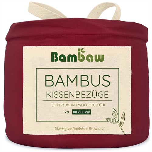 Bambaw Kissenbezug 80x80 Bambus, 2-er Pack, nachhaltige Bambus Bettwäsche, thermoregulierende Bettwäsche Anti Schwitzen, antibakteriell und weicher für Allergiker Kissenbezug 80x80 cm (Burgunderrot)