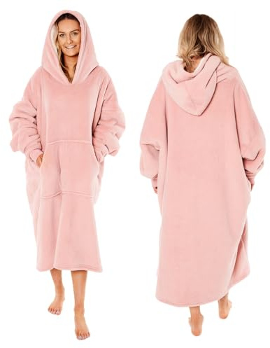 OHS Extra Long Oversized Blanket Hoodie, Mothers Day Gifts Soft Sherpa Fleece Warm Cosy Wearable Throw with Pockets Sleeves Hoodie Blanket Women Giant Sweatshirt for Women Girls, Blush Pink