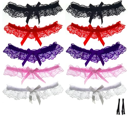 5 Pairs Lace Wedding Garter Bridal Lace Bowknot Garter Ribbon Belt Leg Ring for Women Girls Favor with 1 Pairs Stocking Buckle