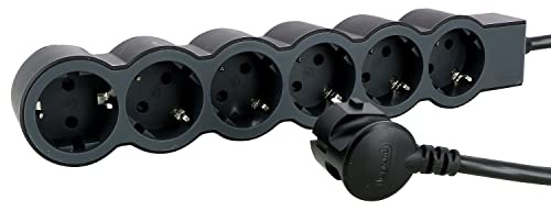LEGRAND, Flache Steckdosenleiste, 6-fach Steckdose, Mehrfachsteckdose, 3 Meter Kabellänge, Schwarz/Dunkelgrau, 694566