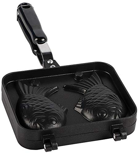 Joyzan Taiyaki Cake Pan, Fish Shaped Non stick Waffle Maker Double Pancake Baking Japanese Plate Stainless Steel Bread tool Handle Home Cooking Snacks DIY Desserts Party Electric Stovetop Gas Stove