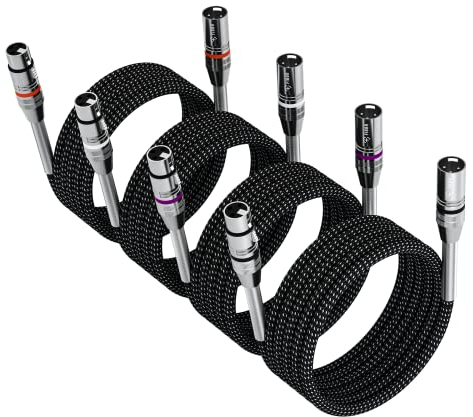 FIBBR XLR Kabel 1m-4 Pack, Mikrofonkabel Nylongeflecht XLR Stecker auf Buchse strapazierfähiges symmetrisches Mikrofonkabel kompatibel mit Vorverstärkern/Lautsprechersystemen und mehr