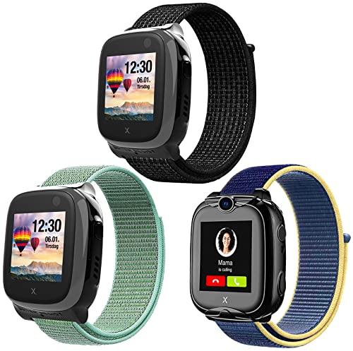 Kuaguozhe 3-Stück Kinder Armbänder Kompatibel mit XPLORA X5 / XGO2/XGO3 Armband,Kids Smartwatch Weich Sport Nylon Ersatzbänder für X5 Play/XGO 2/XGO 3,Mädchen Jungen Geschenk, Schwarz+ Eisblau+ Grün