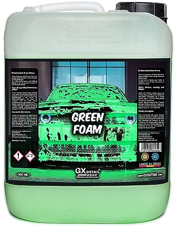 GxDetail Green Foam 5 Litros – Espuma de Lavado Verde para Coche – Limpieza Profunda y Brillo Espectacular – Espuma Densa y pH Neutro – Seguro para Pintura - Efecto Nieve.