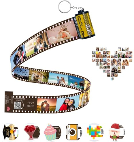 Porte-clés d'album en Rouleau de Film, Porte Clé Personnalisée avec Photo Colorée et Texte, Cadeau Unique Pour Père Mère Enfant Ami