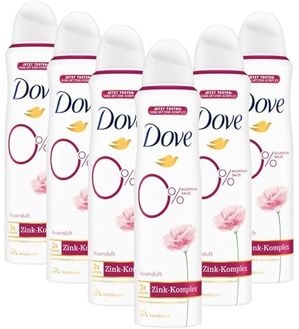 Dove Deodorantspray rosendoft deodorant med vårdande zinkkomplex och 0 % aluminiumsalter, 150 ml, 6 stycken