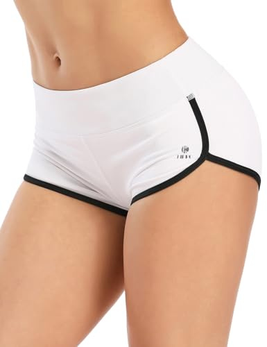 ENEESSI Women's Workout Yoga Shorts Sports Gym Butt Lifting Workout Running Hot Pants Booty Shorts White/Black Medium