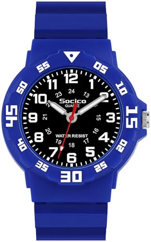 SOCICO Montre analogique pour Enfants Montre étanche pour Apprendre à Lire l'heure aux garçons et aux Filles Montre à Bracelet Souple pour Enfants (Bleu foncé)