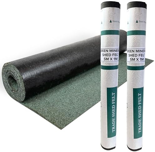 NOVECRAFTO Heavy Duty Roofing Felt for Sheds, Green, 5m x 1m Each, 2 Rolls | Bituminous felt with mineral granules and improved tear resistance; shed roof covering for summerhouses, kennels and hutches