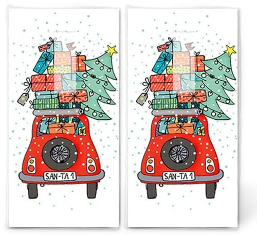 20 einzelne Taschentücher Weihnachten Santas Auto. 2 Packungen mit 10 einzelnen Papiertaschentücher bedruckt als Geschenk.