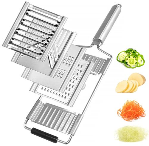 4-in-1 Stainless Steel Vegetable Slicer and Cheese Grater Set – Adjustable Mandoline with Interchangeable Blades for Cabbage, Potatoes, Fruits, and More