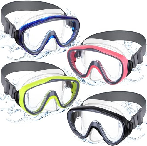 4 Pack Adult Swim Goggles with Nose Cover Snorkel Diving Mask Elastic Strap Scuba Mask Underwater Swimming Goggle(Clear, Blue, Yellow, Pink)