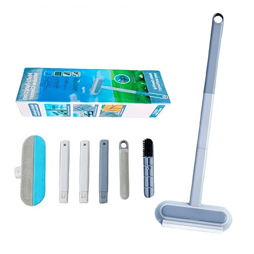 FINEVERNEK 61 CM Ventana Limpieza Combo,Limpiacristales 5 en 1 con Escobilla de Silicona & Paños de Microfibra,Rasqueta de Cristal Profesional,Limpiar Ventanas Vidrio Altas para Interiores,Exteriores