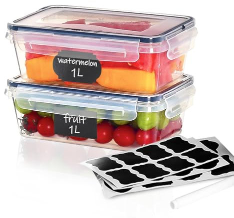 Goldeluxe 2 recipientes herméticos con tapa, 2 recipientes de 1L, sin BPA y 100% herméticos