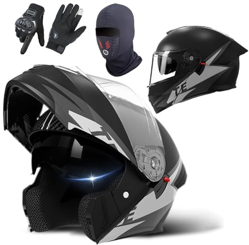GAORUTO Casco Integrale da Moto Omologato ECE 22.06, Casco Modulare da Moto con Doppia Visiera per Adulti, Uomo E Donna F,55-61CM