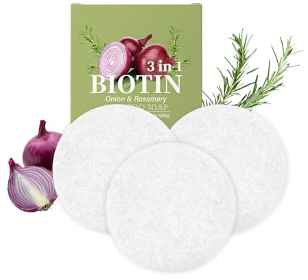 Zwiebel-Rosmarin Shampoo Bar, Onion & Rosemary Biotin Haarseife, Festes Shampoo für Kräftigende Pflege, Tiefenreinigung und Hydratisierung, Pflanzenextrakten für Geschmeidiges Haar (60g, 3)