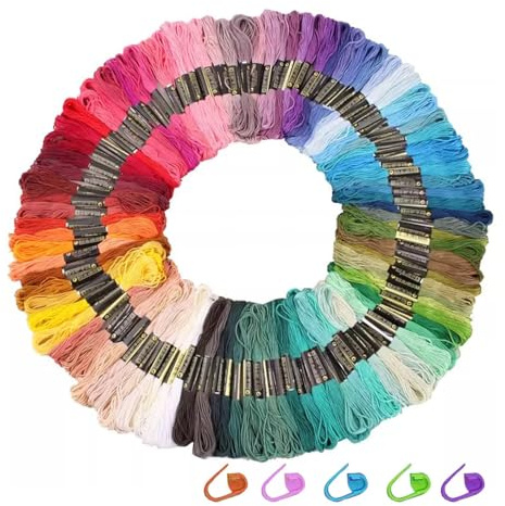 3PCS Stickgarn Set, 100 Farben Stickgarn Baumwolle, Embroidery Thread mit Markierklammern, Fadenführer, für Kreuzstichfaden, Armbandfaden, Basteltwist