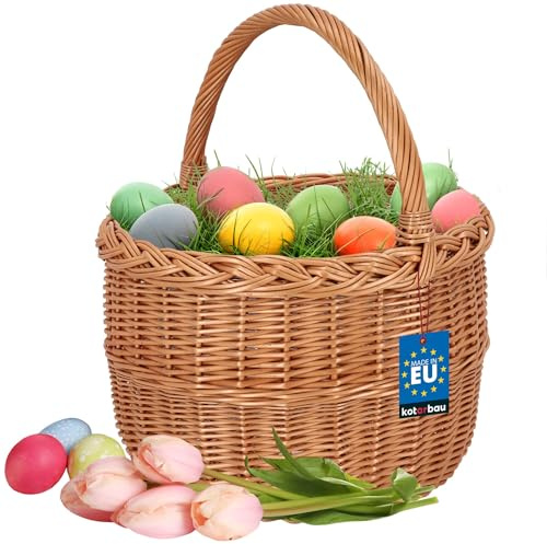 KOTARBAU Shoppingkorg – förvaringskorg – flätad korg – ⌀ 30 cm – svampkorg – korg för frukt – picknickkorg – naturlig färg – pilkorg med handtag