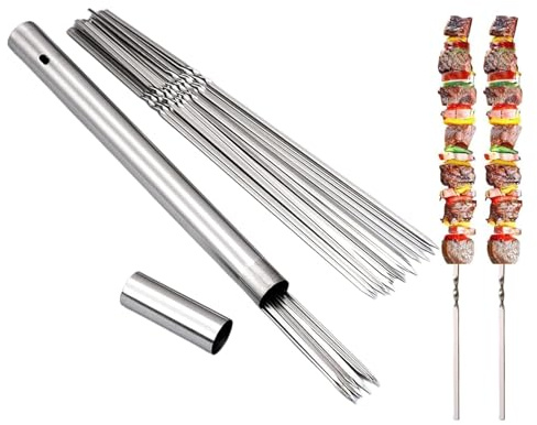 Vastsea 50 stycken spett av rostfritt stål, 28 cm spett i rostfritt stål, återanvändbara grillspett, platta spett, grillspett för grill, kött, grönsaker, grillpinne (28 cm)