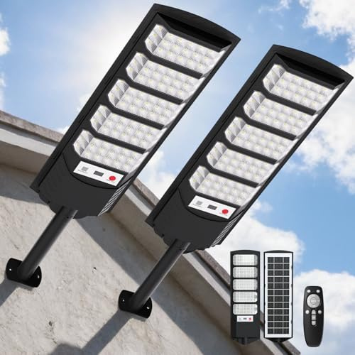 VBOK IGFE 700W Lampione Solare Led Esterno,IP66 Impermeabile Faretto Stradale con Sensore di Movimento,6500K Lampioni da Giardino Esterno Solari per Garage Strada,2 pezzi
