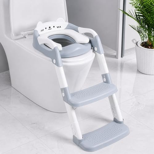 Reducteur Toilette Enfant, Rehausseur Toilette Enfant, Gris | Pédale Élargie et Antidérapante | Facile À Monter Et Ranger | Hauteur Réglable | Anti-Éclaboussures