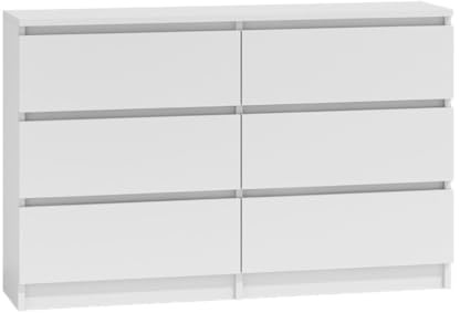 WHATSIZE ENTERPRISE Large Chest of Drawers for Bedroom, 6 Drawer White Dresser with Metal Runners, Bedroom Furniture Storage Cabinet for Clothes, Contemporary Design, Easy Assembly