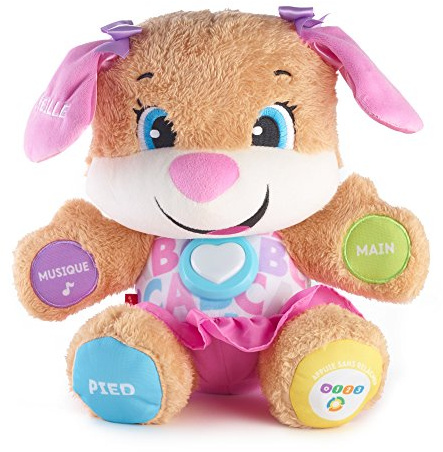 Fisher-Price la sœur de Puppy Eveil Progressif jouet bébé, peluche interactive, plus de 50 chansons et 3 niveaux, version française, 6 mois et plus, FPP52
