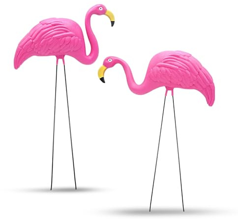 4E's Novelty 2 Pink Flamingos Yard Decorations - Extra Large 24 Flamingos Yard Ornaments - Pink Flamingos for Yard Sculptures & Statues - Lawn Flamingos Outdoor Garden Decor, Weather Resistant