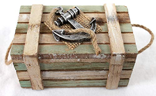 dekoundmeer maritime Holzkiste Vintage Antik Grün Weiss mit Anker 110 x 65 x 55 mm