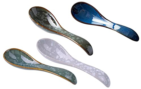 Lurrose 4 Stück Keramik-Löffel, kleine Kaffeelöffel, Espressolöffel, Porzellan-Suppenlöffel, japanischer asiatischer Salat, Reislöffel für Köche, Tee, Kaffee