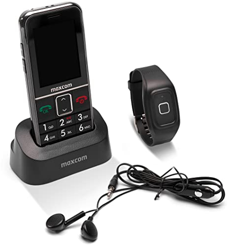 MaxCom MM735BB: Seniorenhandy mit wasserdichtem Notrufarmband und GPS Ortung ohne Vertrag, Hausnotruf Handy für Senioren, Helpline Firmware