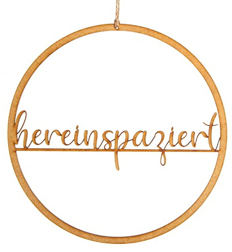 Logbuch-Verlag Türkranz hereinspaziert braun zum Aufhängen - Türschmuck Tür Kranz filigran aus Holz (HDF) Loop Holzring 25 cm