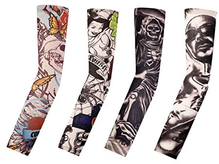 4 Stück Tattoo-Hüllen für Männer, gefälschte Tattoos nahtlose Ärmel für Outdoor oder Party, Schwarz , Einheitsgröße