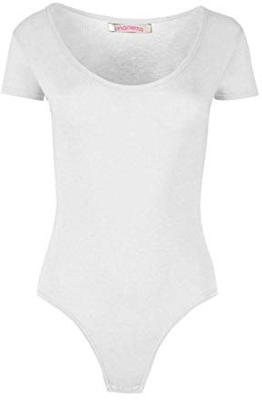Colop WOMENS CAP SHORT SLEEVE PLAIN ROUND NECK STRETCH LEOTARD BODYSUIT UK 8-26 (White, 12-14)