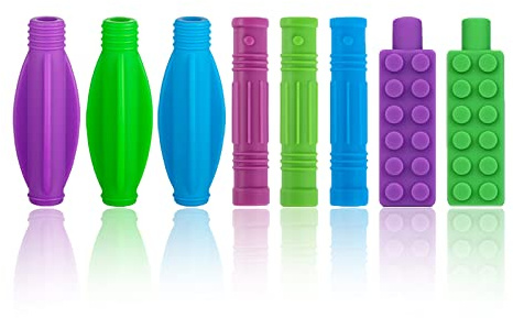 ANSUG 8 Packs Pencil Topper Chewy Silicone Pencil Chew Topper Sensory Kids Chewable Pen Top for Autistic Children Adult