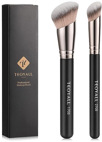 TEOYALL 170S/270S - Pinceles de base y contorno, 2 pinceles Kabuki sintéticos inclinados para difuminar, aplicación, camuflaje y acabado con productos líquidos, cremosos y en polvo