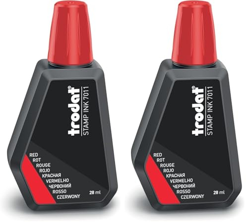 Trodat 7011 Red Ink Bottle - 28 ml - Replacement Ink for Hand Stamp Ink Pads (Pack of 2)
