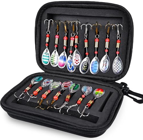 MEYAGOT Trout Spoon Set, 16 Pieces Fishing Lures with Treble Hooks, Spinner Fishing Lure Blinker Fishing Accessories Rubber Fish Spinner Bait, Sequins Artificial Bait for Zander Walleye Perch Trout