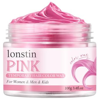 Couleur de cheveux temporaire lavable, couleur de cire de cheveux temporaire cire cheveux naturels baume pour les femmes et les hommes cosplay Halloween Noël (rose, rose)