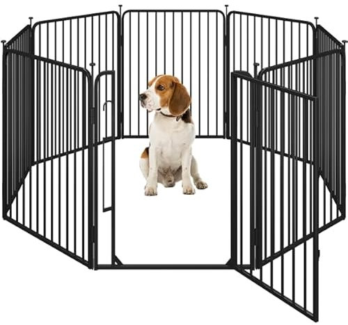Yaheetech Welpenauslauf 8-teilig 80cm hoch, Welpenlaufstall mit integriertem Schloss, Geräuscharme Rohre, Bodenschoner, 8 mm Verstärkte Metalldrähte, Hundelaufstall für Wohnung & Garten