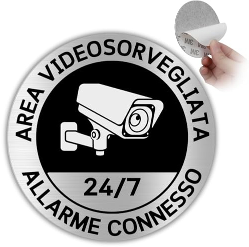 LEIASA | Segnale Adesivo Cartello Videosorveglianza - Spessore 0.8 mm - Diametro Ø 100 mm - Alluminio - Cartello Allarme Zona Videosorvegliata - (Segnale di allarme)