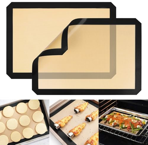 Alfombrilla para hornear, alfombrillas de silicona para hornear, tapete de cocina reutilizable para hacer pan de galletas de macarrón, juego de 2 (negro, 11.8 x 7.9 pulgadas)
