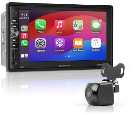 Autoradio Bluetooth Caliber sans Fil Apple CarPlay, autoradio avec écran Tactile 7 Pouces, 2 DIN, caméra de recul Incluse, avec Mirror Link Android, 4 x 100 Watts (RMD901DAB-CP-CAM-FBA)